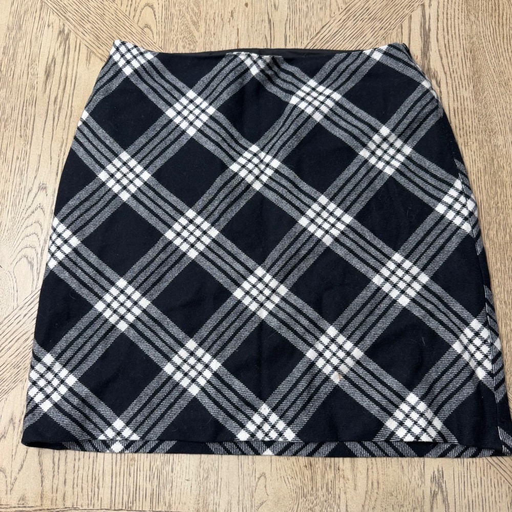 Talbots Petites 10P Black & White Plaid Wool Blend Skirt‎  Career Casual